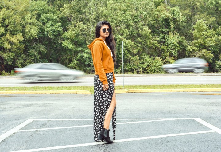 hoodie and maxi skirt