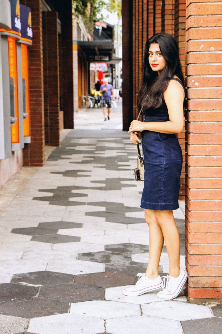 denim dress white converse old alleys cobblestone streets 