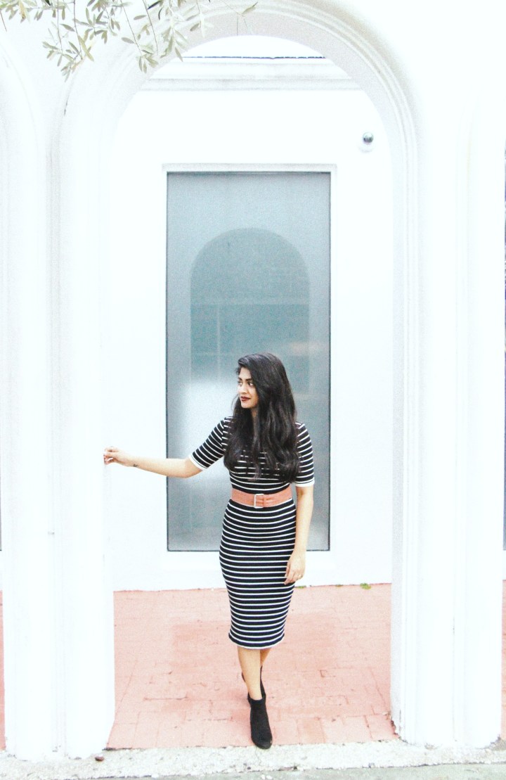 archways black and white striped dress midi length 